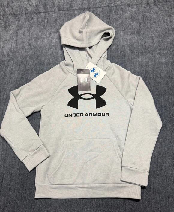 Under Armour Other - NWT Under Armour Rival Big Logo Fleece Hoodie Boys Small Light Grey Long Sleeve